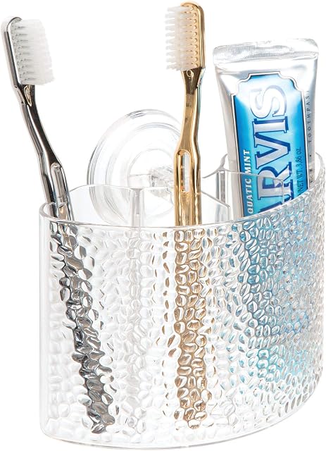 iDesign Rain Suction Toothbrush Holder, Wall Mounted Suction Cup, Elegant Plastic Soap Holder, Clear, 45450