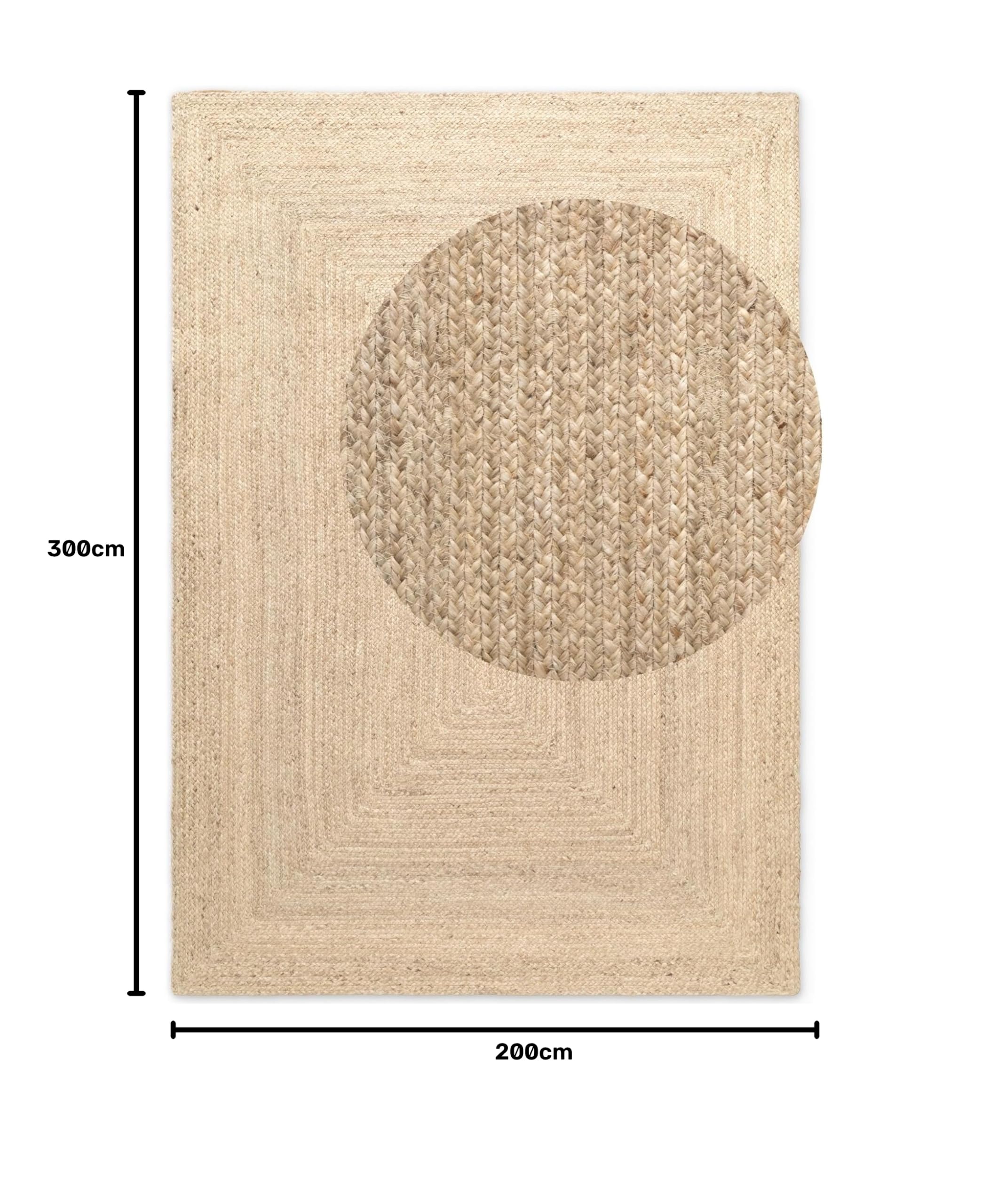 Hanse Home Juno Juteteppich - Natur Wohnzimmerteppich aus 100% Jute, Handgewebt - Robust & Pflegeleicht - Moderner, Boho Naturfaser Teppich, Natur Weiß - 200x300cm