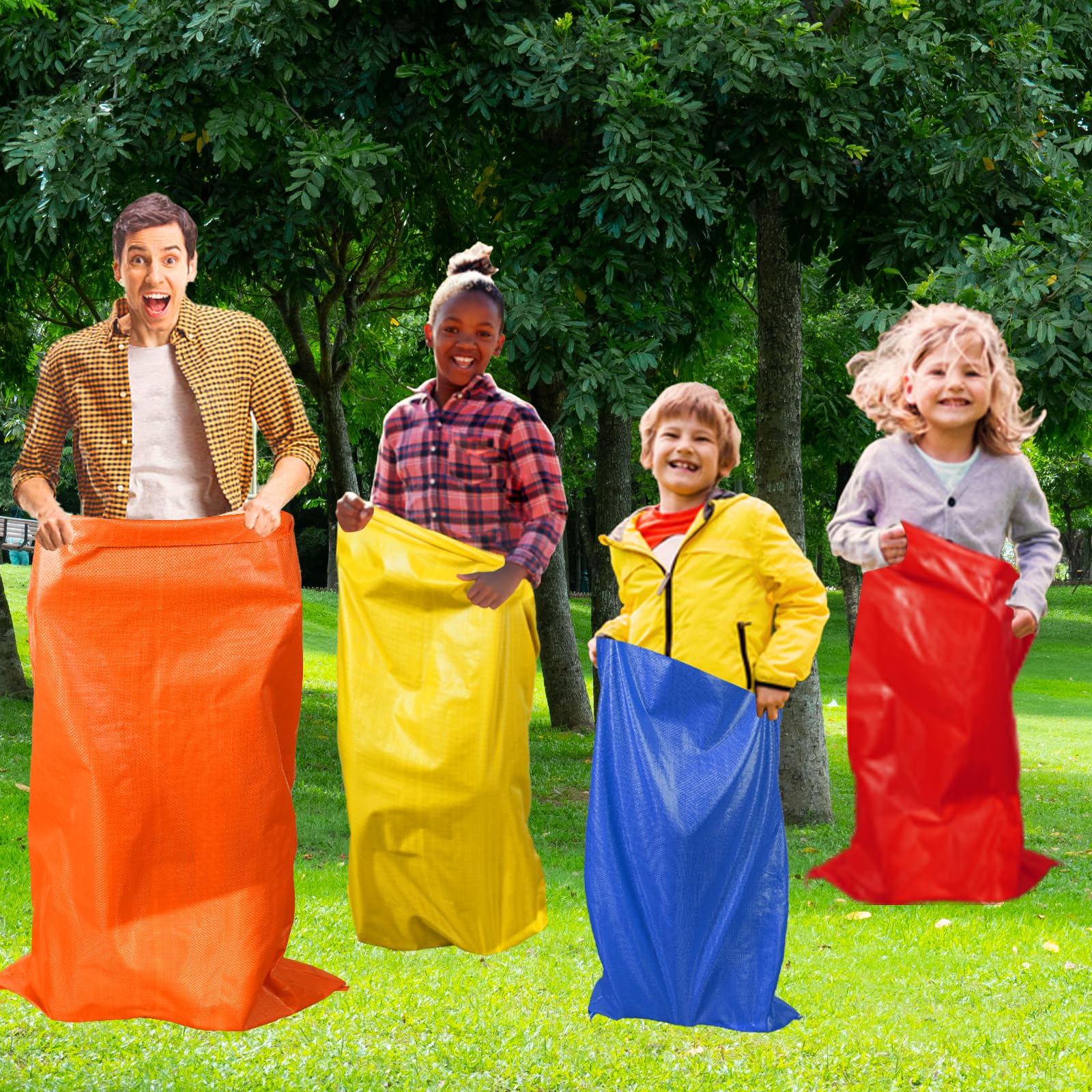 31pcs Potato Sack Race Bags Set, with 3-Legged Race Bands Bean Bags Medals Whistles, Tent Nails for Family Gatherings, Birthday Parties, School Outside Sports Games - Image 3