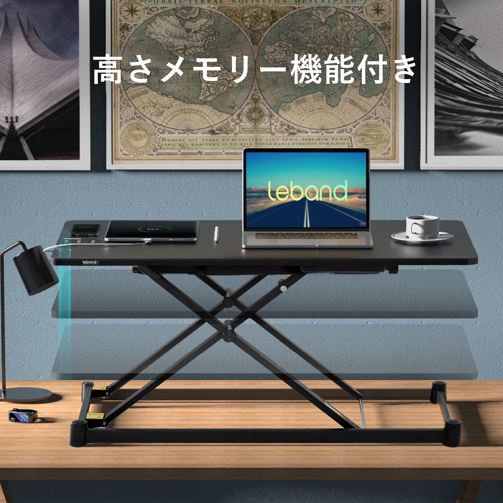 Amazon.co.jp: LEBAND 電動式昇降デスク ワイヤレス充電可能 USBポート