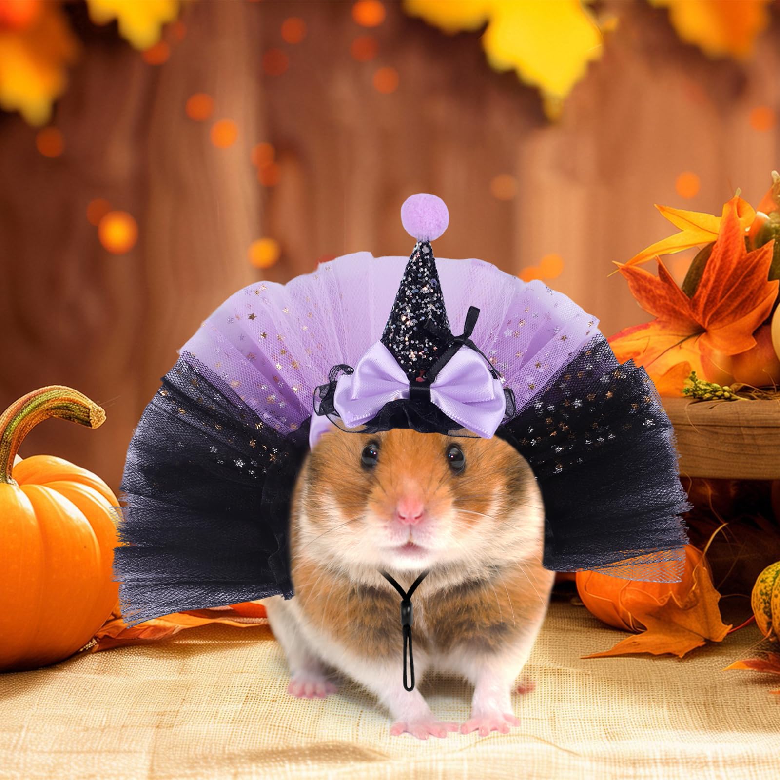 Fnaobai 2pcs Bearded Dragon Witch Costume Set Small Pet Adjustable Hat Bow Tutu Skirt Outfits for Lizards Guinea Pigs Bunny Ferrets for Celebrations Halloween Parties (Glitter Purple) - Image 4