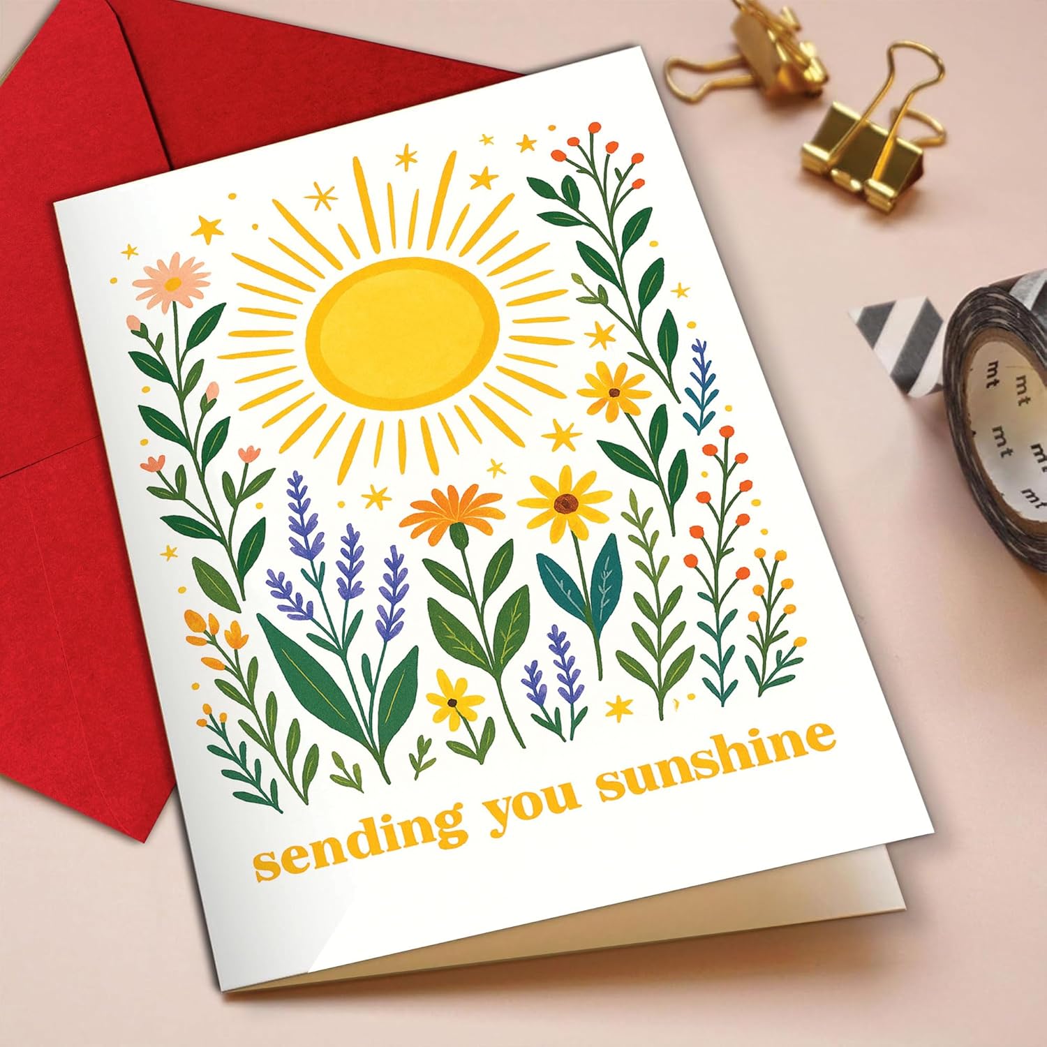 Sending You Sunshine Card – Bright and Cheerful Floral Design with Sun – Perfect for Birthdays, Encouragement, Get Well Soon, or Any Special Occasion – 8x5.3 Inch, Envelope Included - Image 9