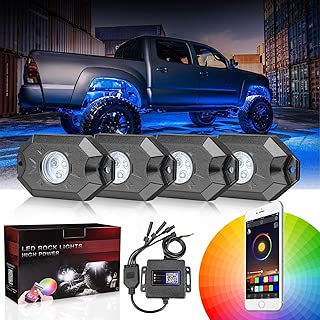 DJI 4X4 RGB LED Rock Light Kits with Bluetooth Control Waterproof Multicolor Neon LED Lights Underglow Trail Rig Lights for Truck SUV ATV Boat Motorcycle Off Road Jeep - 4 Pods - coolthings.us