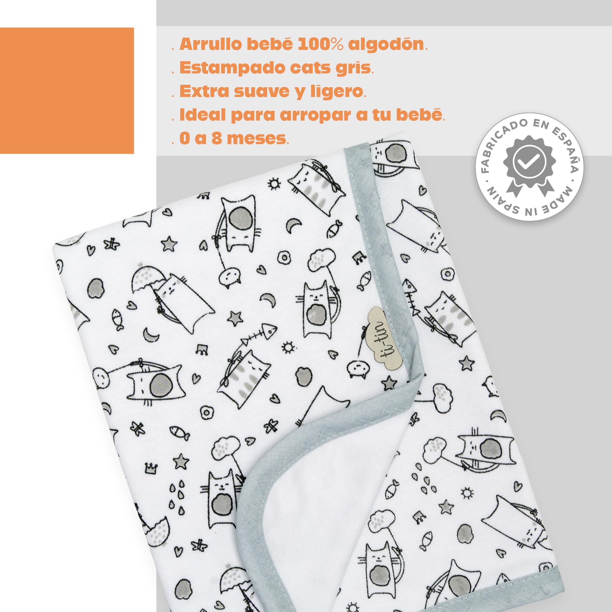 Ti TIN arrullo para bebé 80 x 80 cm, Doble Capa de algodón 100%, Transpirable, Extra Suave, fácil Lavado y Apto para Secadora, diseño Ligero y Estampados Divertidos