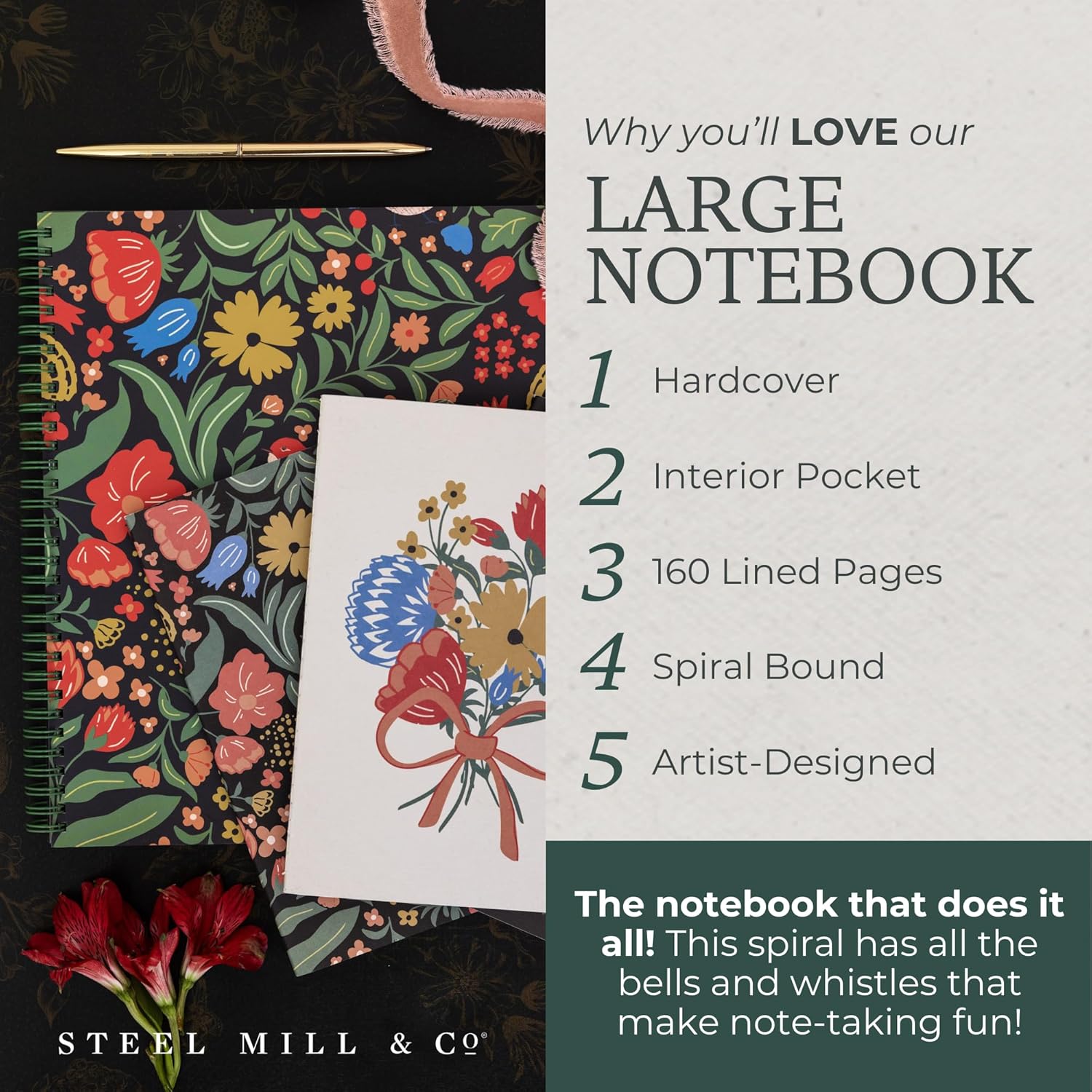 Steel Mill & Co Large Spiral Notebook College Ruled for Journaling/School/Work, 11" x 9.5" with Durable Hardcover and 160 Lined Pages, Wanderlust - Image 4