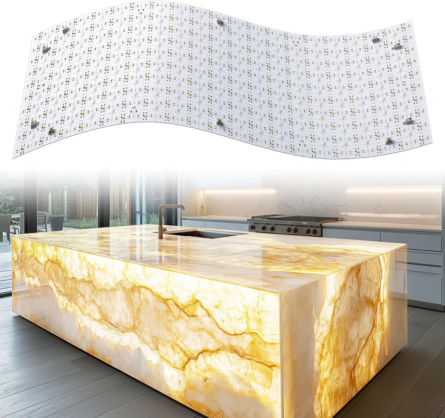 Lichaser 4 Pack LED Backlight Sheet Warm White 3000K 24V 36W, Dimmable LED Panel Sheet Work with Alexa, Flexible Backlit Light Remote & APP Control, 19.7X9.7 Inch for Marble, Onyx, Quartz Countertop