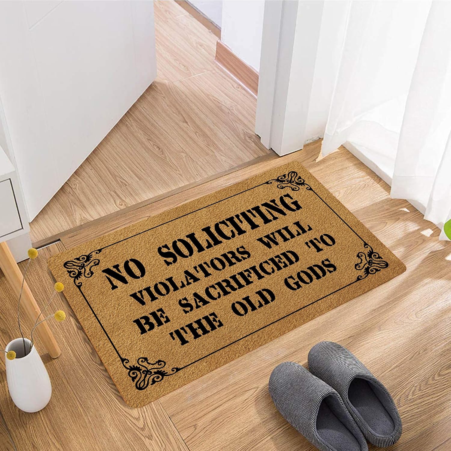Funny Welcome Doormat for Home Decor (29.5 x17.7 inch) Gift Mat with Anti-Slip Rubber Back Funny Rugs Personalized Doormat for Entrance Way (No Soliciting Violators Will Be Sacrificed to The Old Gods)