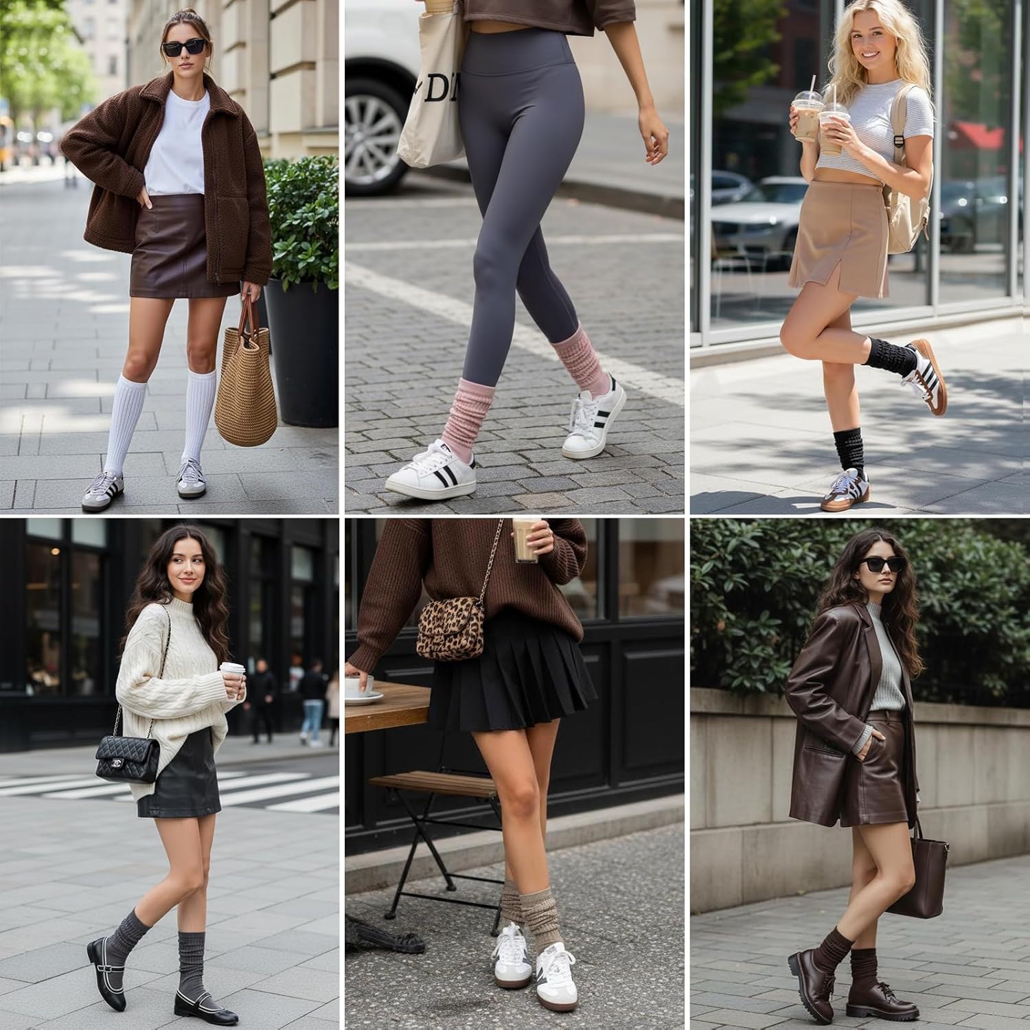 4 Pairs Pilates Grip Socks for Women, Long Non Slip Yoga Sock Calf Socks, Cotton Knee High Scrunch Grippy Socks - Image 6