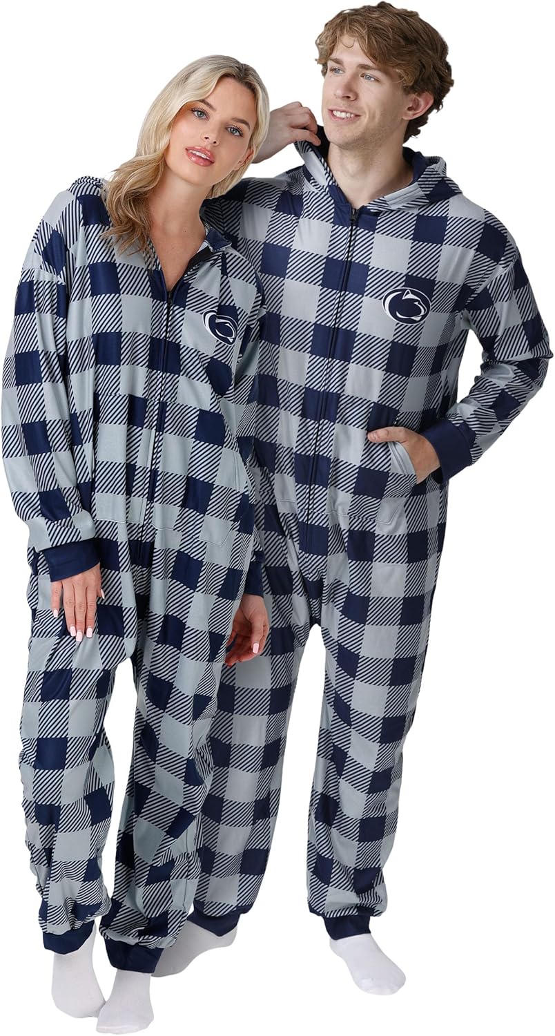 FOCO NCAA unisex-adult Ncaa College Team Logo Plaid Pajamas One Piece Onesie