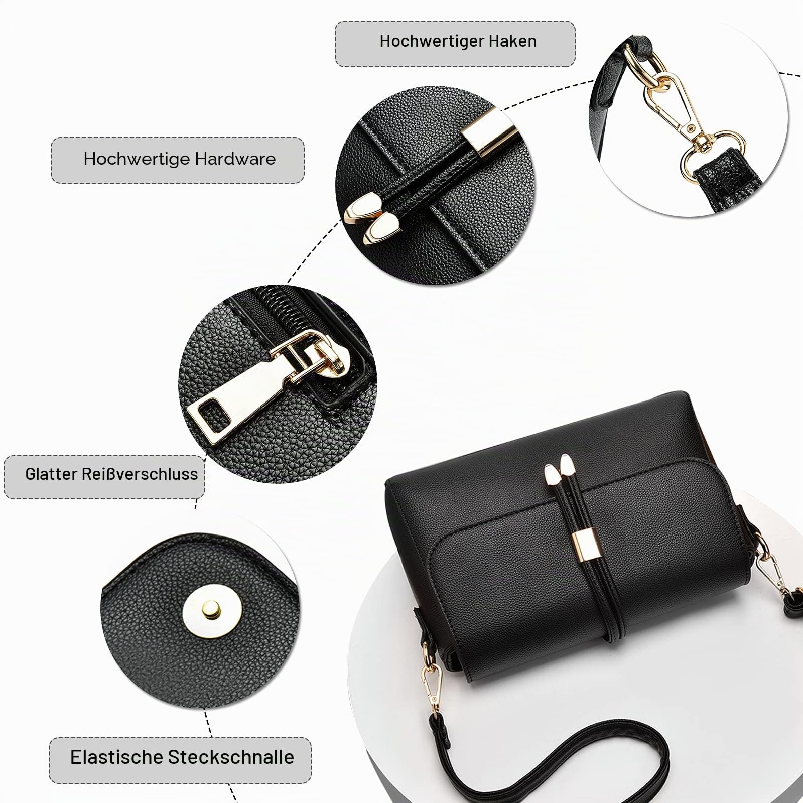FANDARE Elegant Umhängetasche Damen Schultertasche Frauen Crossbody Bag Damentasche Schulterriemen Frauen Abendtasche Citytasche Reise Handtasche Wasserdicht PU Leder