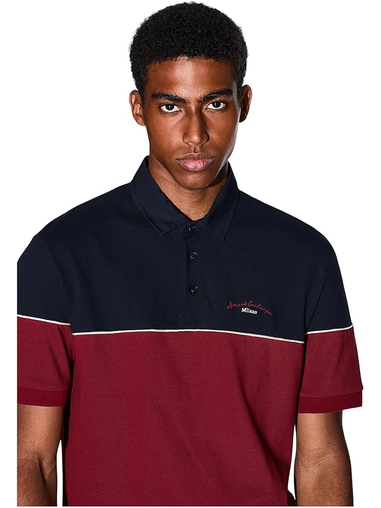 Black Armani Exchange Script Logo Colorblock Polo