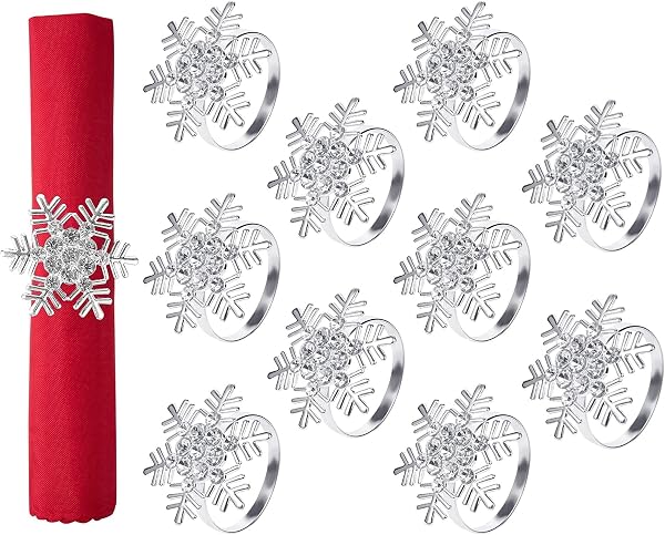 KAHEIGN Christmas Snowflake Napkin Rings Set of 10