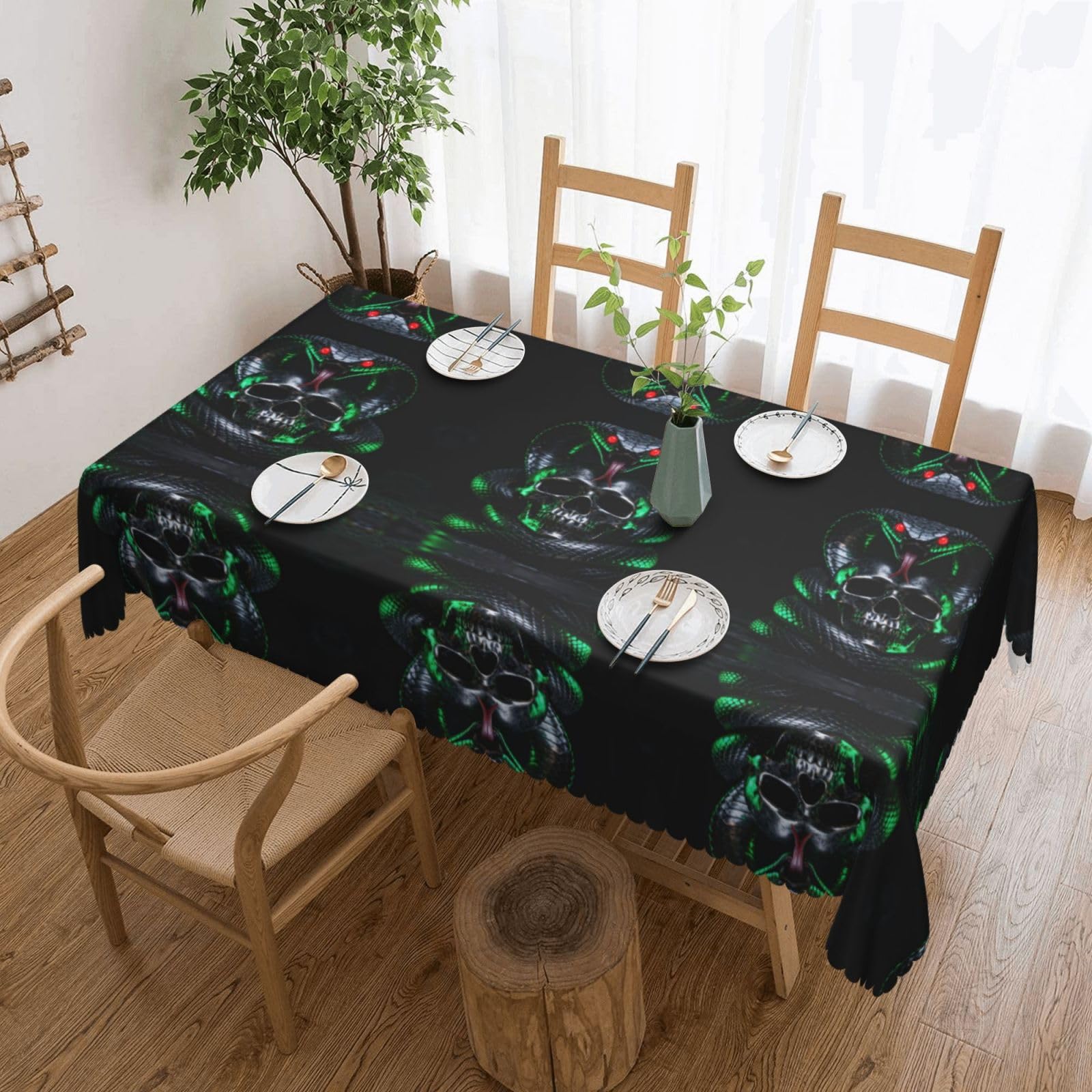 CNTDBU Snake Skull Deadly Scalloped Edge Tablecloth 54x72-Waterproof Stain Resistant Wrinkle Free Cover, Square Table Cloth for Dining Party