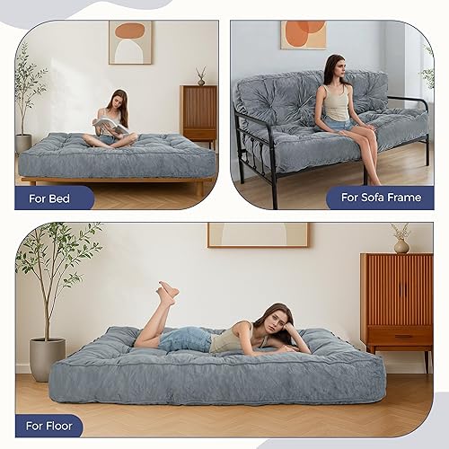 Miniatura 3 de MAXYOYO Colchón futón de 8 pulgadas, tamaño matrimonial, extra grueso, sofá cama para adultos, colchón de terciopelo con relleno de espuma triturada