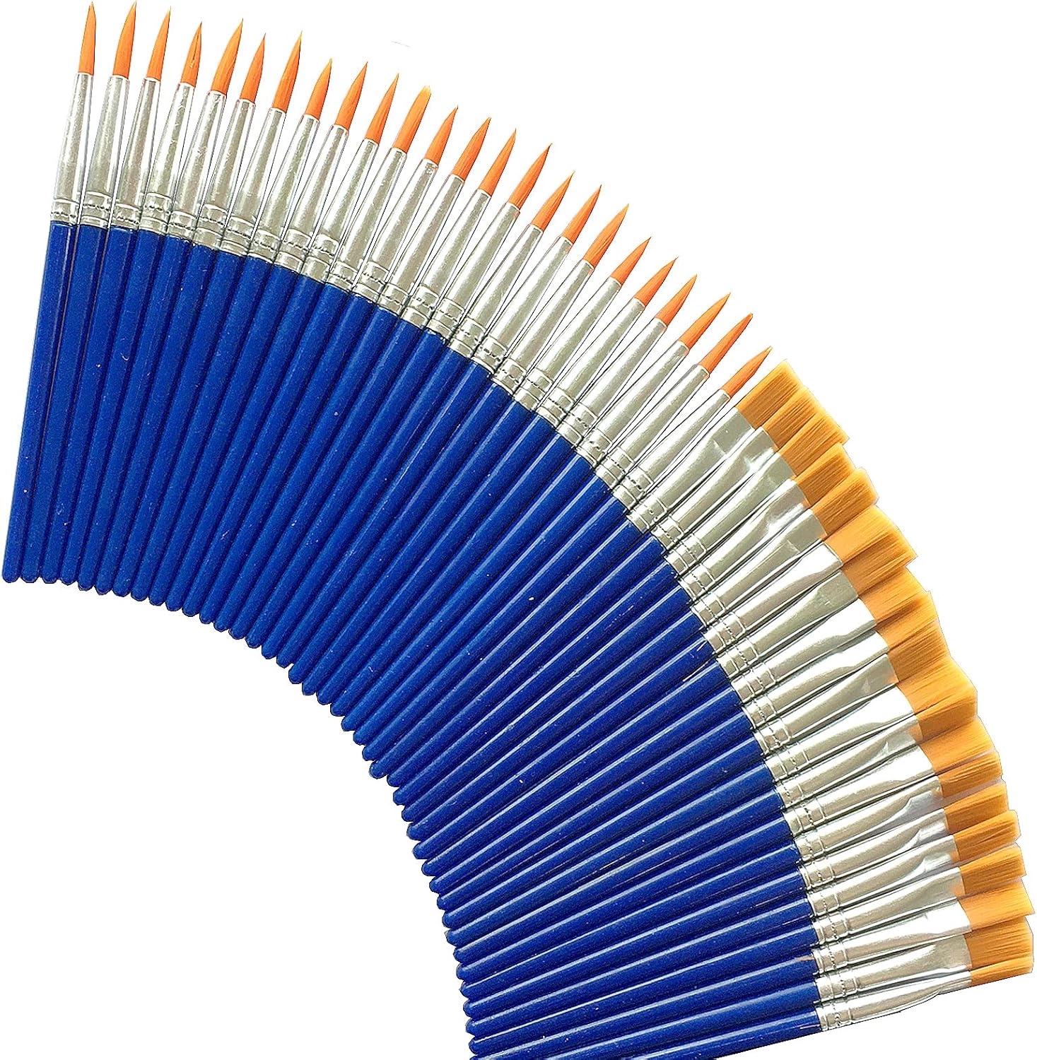 50 Pcs Small Paint Brushes for Kids, Teens, Short Handle Paint Brushes Bulk for Detail Painting (10.5cm (25 Flat + 25 Round))