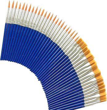 50 Pcs Small Paint Brushes for Kids, Teens, Short Handle Paint Brushes Bulk for Detail Painting 10.5cm 25 Flat + 25 Round