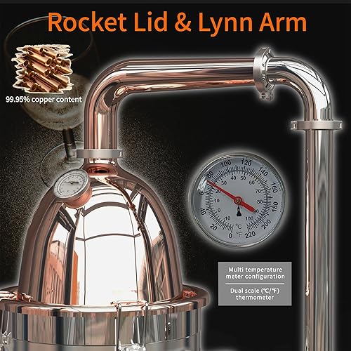 Miniatura 5 de HOOLOO Destilador de alcohol para uso doméstico, kit de fabricación de whisky de acero inoxidable 304 con termómetro, whisky, brandy, vodka de 6.3