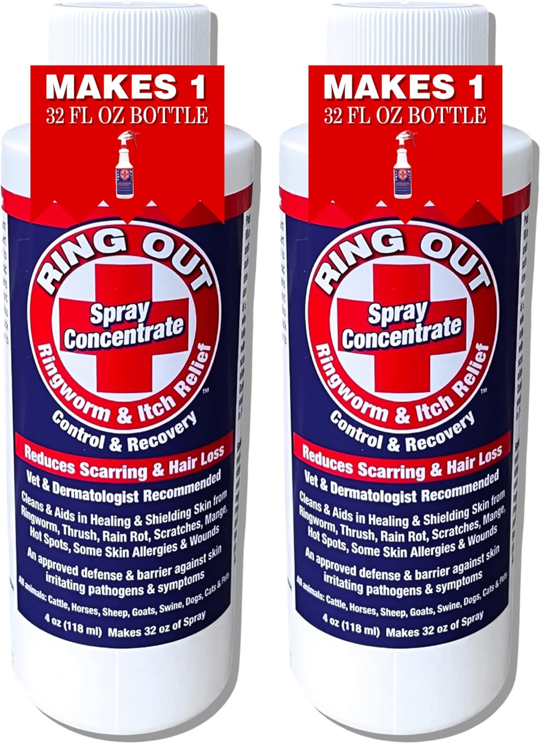Ring Out - Spray for Skin Irritants on Animals. for Cats, Dog, Sheep, Goats, Cattle, Horses, All Pets & Livestock 4 oz. Make 32 oz (2 Pack)