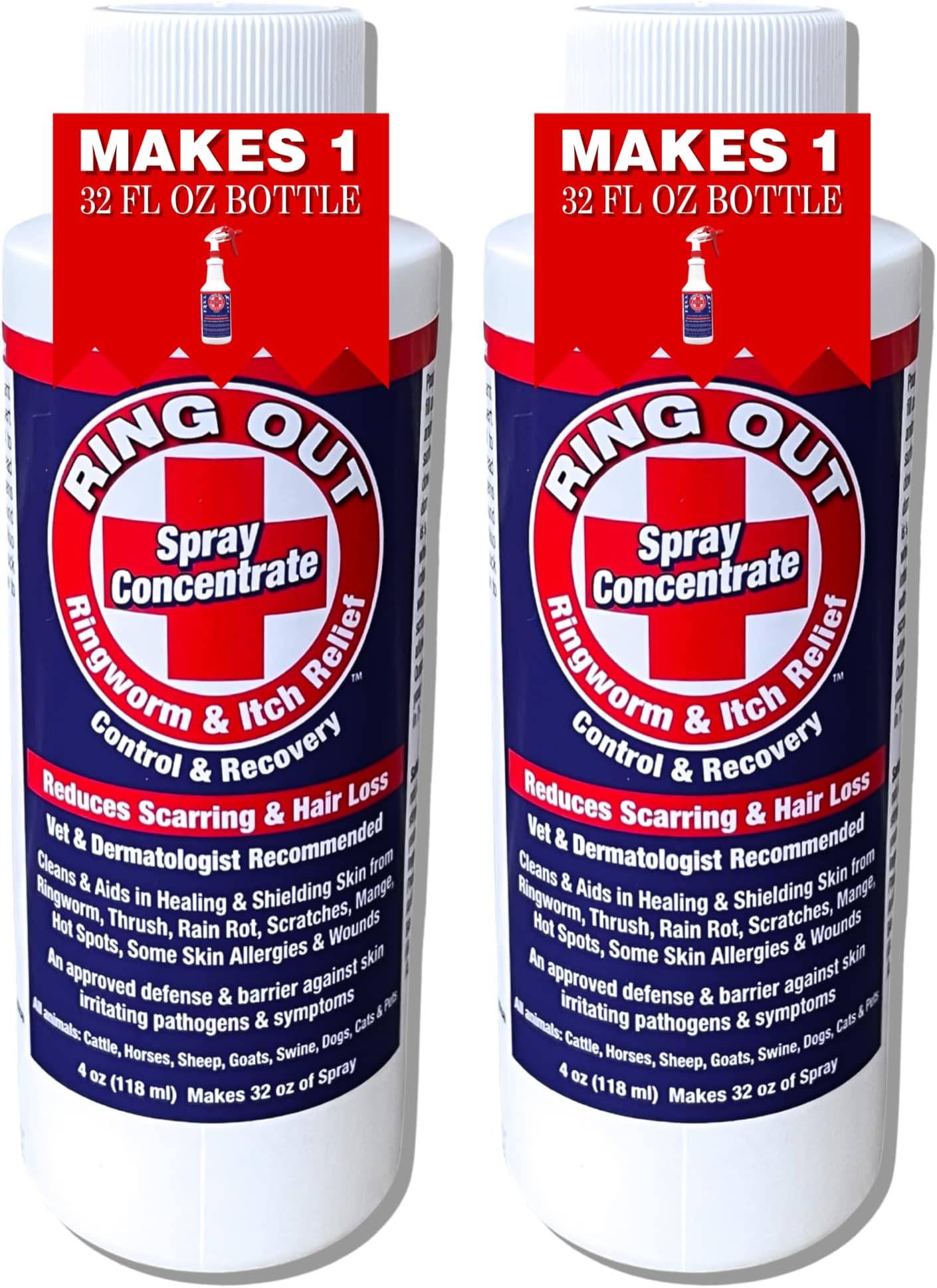 Ring Out - Spray for Skin Irritants on Animals. for Cats, Dog, Sheep, Goats, Cattle, Horses, All Pets & Livestock 4 oz. Make 32 oz (2 Pack)