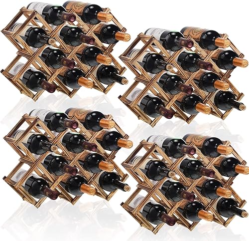 Paquete de 4 10 botellas, estante de vino de madera, estante de vino independiente plegable para encimera, estante de exhibición para botellas de