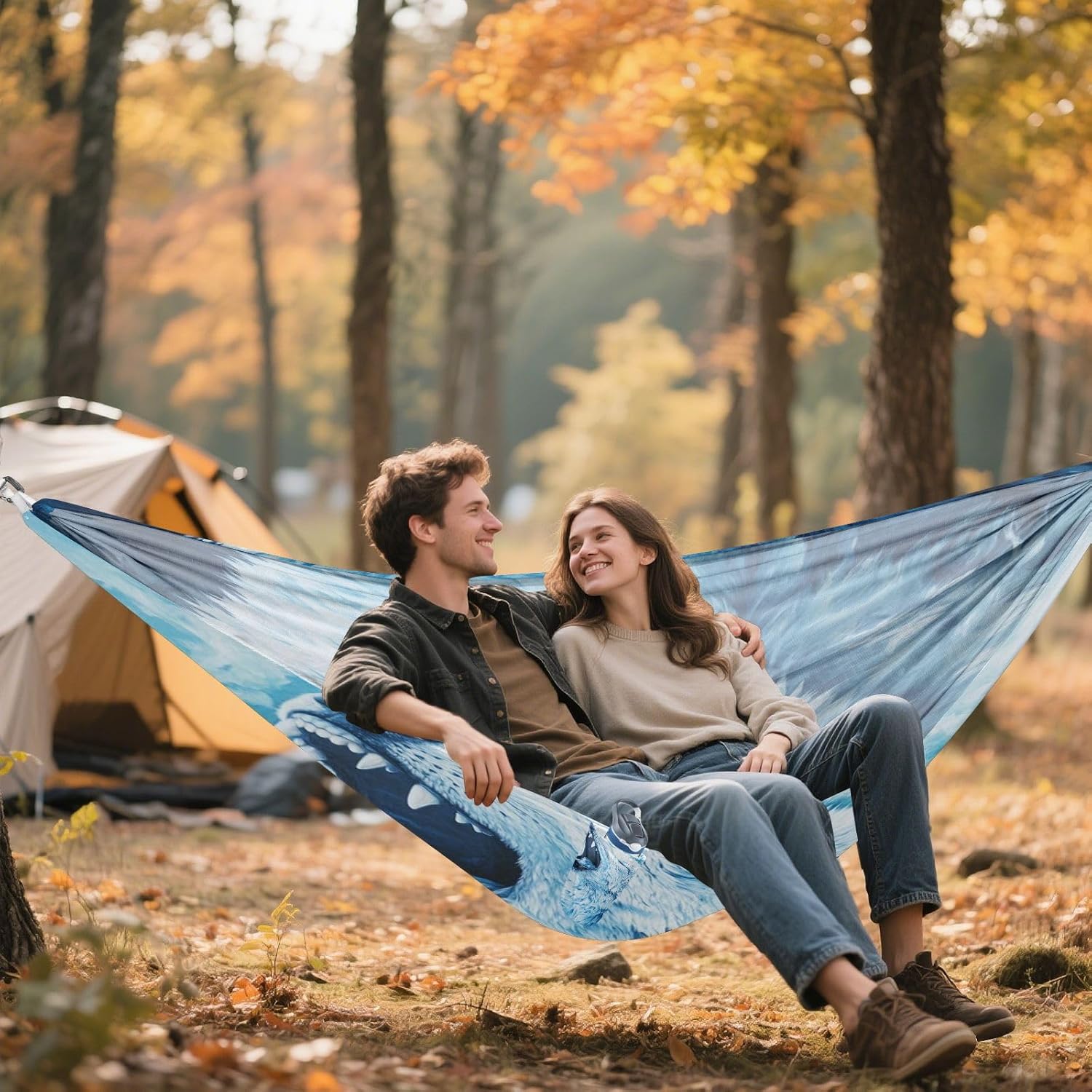 ALAZA Ice Wolf Howling Camping Hammocks Single or 2 Person 500 lbs Portable Parachute Travel Hammock w/Tree Straps for Hiking Backpacking Indoor Outdoor