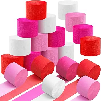 20 Rolls Valentines Day Crepe Paper Streamers, 1640 Ft Crepe Paper Decorations for Valentines Day Various Large Hanging Party Backdrop DIY Decoration, Red, White and Pink DIY Supplies 82FT/Roll