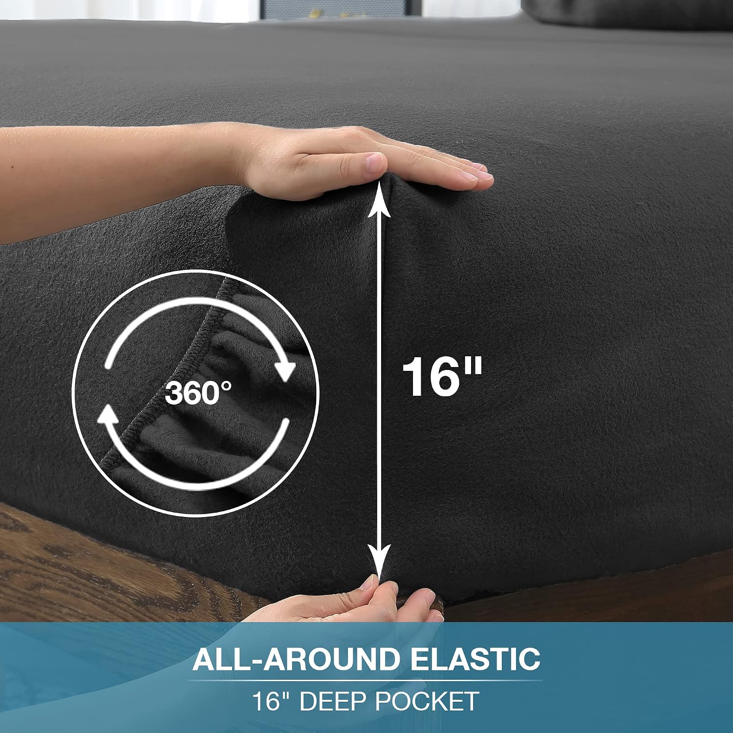 softan Fleece Queen Sheets Set 4-Piece Fuzzy Bed Sets with 16" Deep Pocket Fitted Sheet, Flat Sheet and Pillowcase，Black