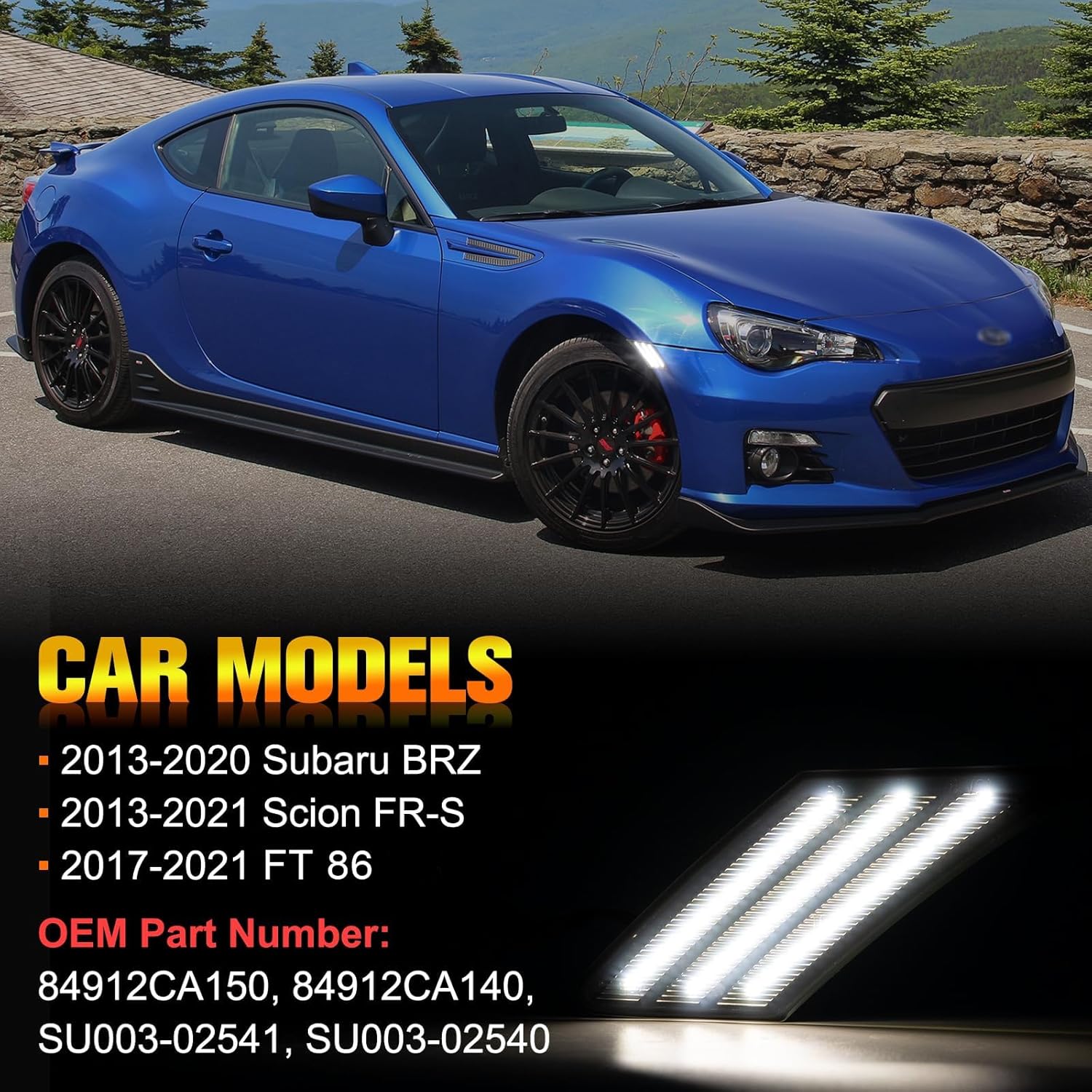 POPMOTORZ Front Fender LED Side Marker Lights Lamps Assembly Compatible With 2013-2020 Subaru BRZ Scion FRS FT86 Front Bumper Replace OEM Side Marker Lamps Smoke Lens White LED 2Pcs