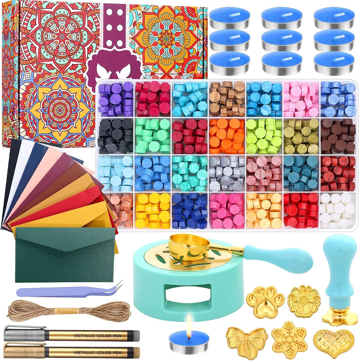 Upgraded Wax Seal Stamp Kit, Anezus 790pcs Sealing Stamp Kit with Wax Seal Beads, Stamps, Warmer, Vintage Envelopes, and Gift Box for Letter Sealing, Invitation Cards, Craft Decoration