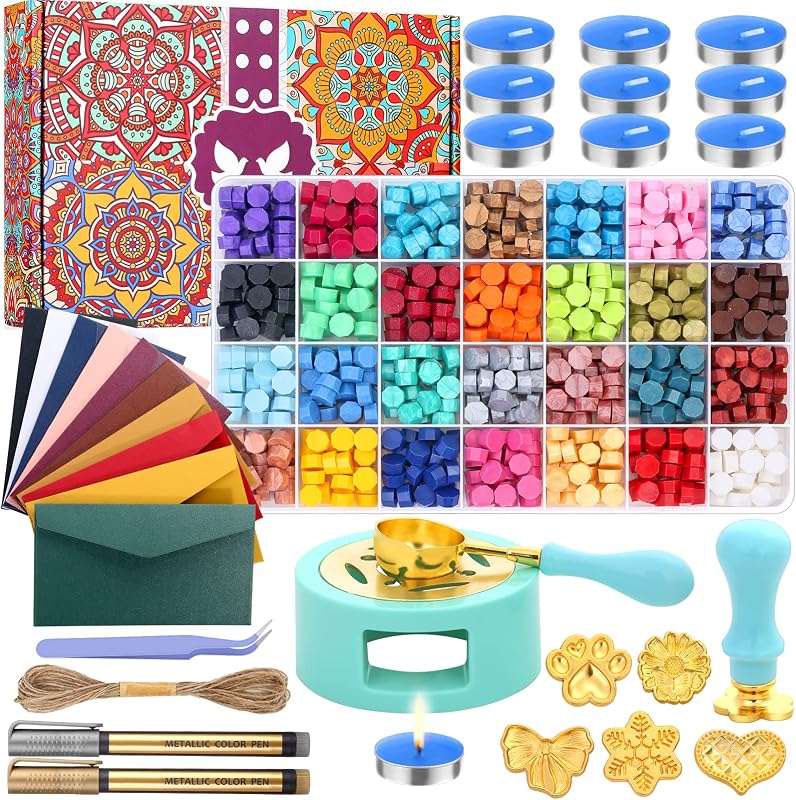 Upgraded Wax Seal Stamp Kit, Anezus 790pcs Sealing Stamp Kit with Wax Seal Beads, Stamps, Warmer, Vintage Envelopes, and Gift Box for Letter Sealing, Invitation Cards, Craft Decoration