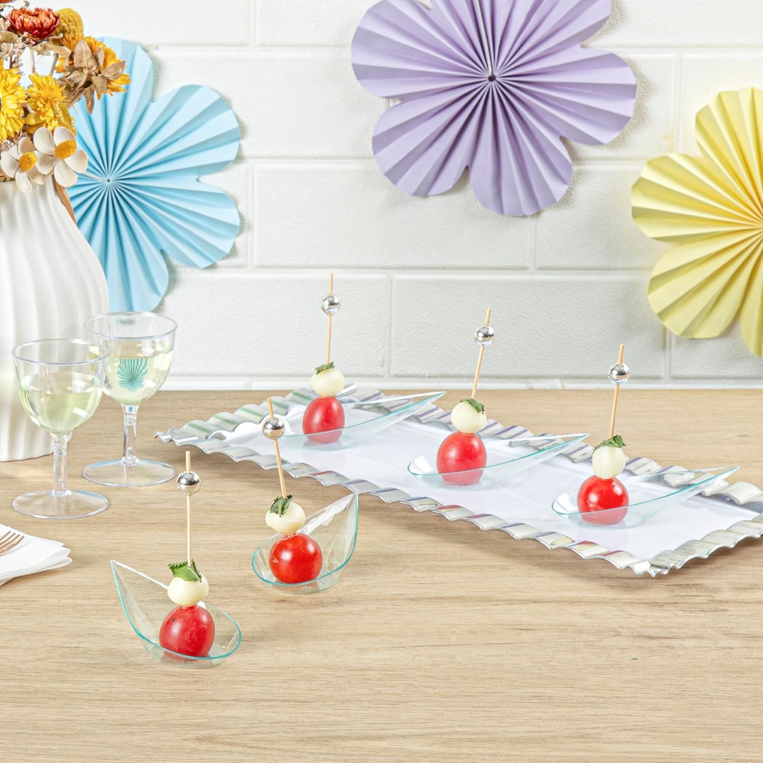 Restaurantware 4 x 2 Inch Teardrop Spoons 100 Appetizer Spoons - Disposable Indented Basin Seagreen Plastic Tasting Spoons For Weddings Or Catering