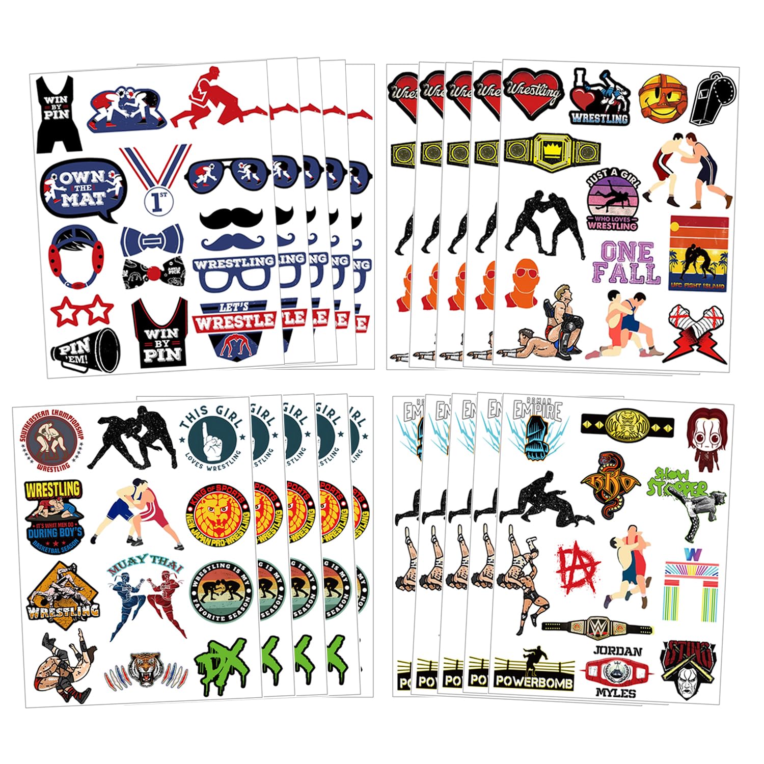 Wrestling Fighting Temporary Tattoo Stickers 20 Sheet Tattoos for Party Decorations Supplies Gifts Bags Filler Prizes Rewards