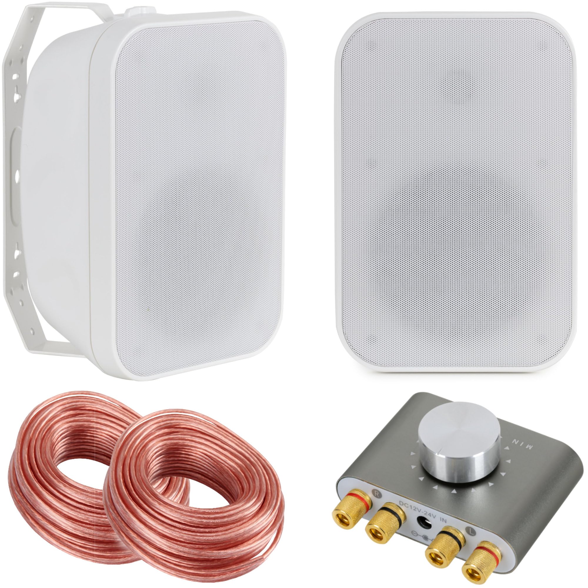 McGrey OLS-651WH dwudrożny głośnik HiFi Outdoor - 60 W - biały - z zestawem Bluetooth - w zestawie mini wzmacniacz HiFi i kabel głośnikowy
