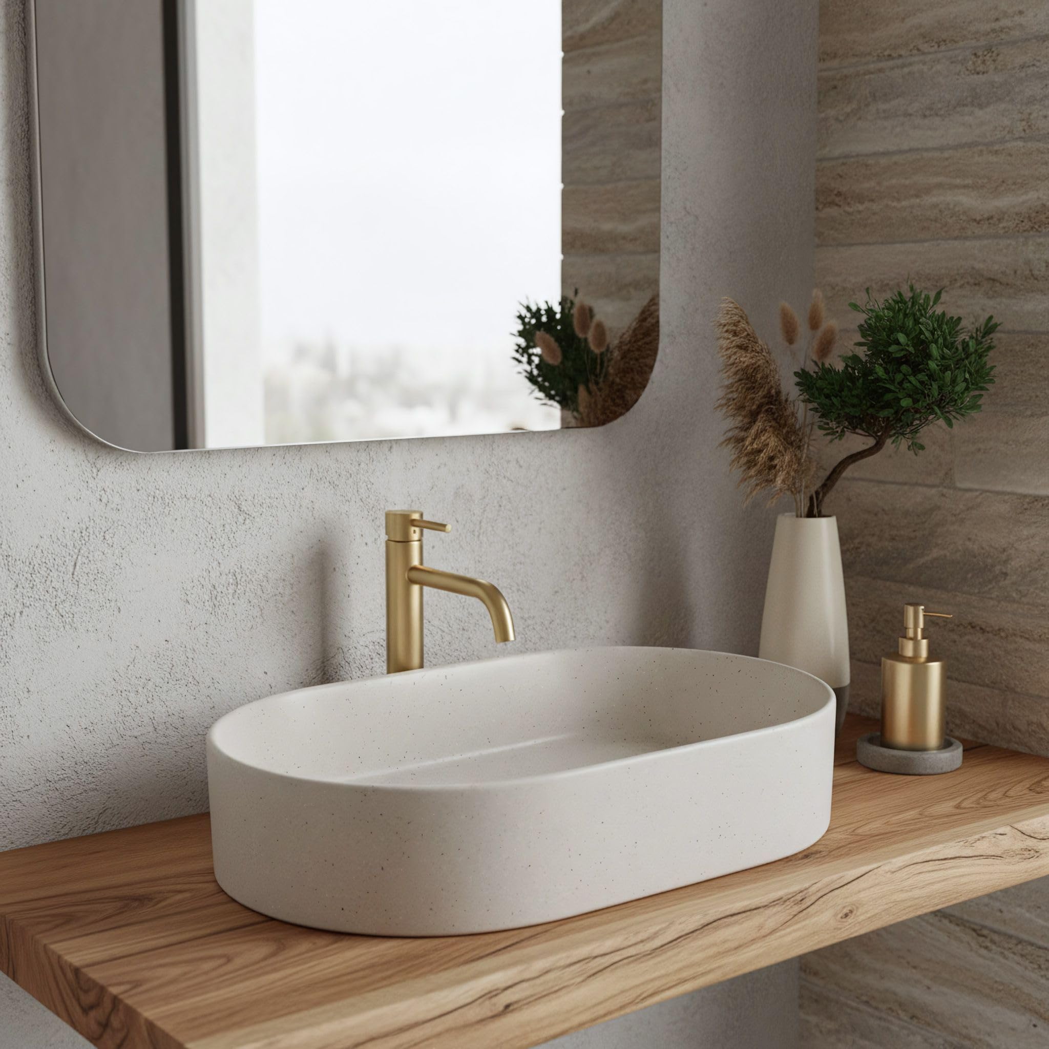 Lavabo Sobre Encimera Rea Nadia 60 Beige 61X38,5X12Cm