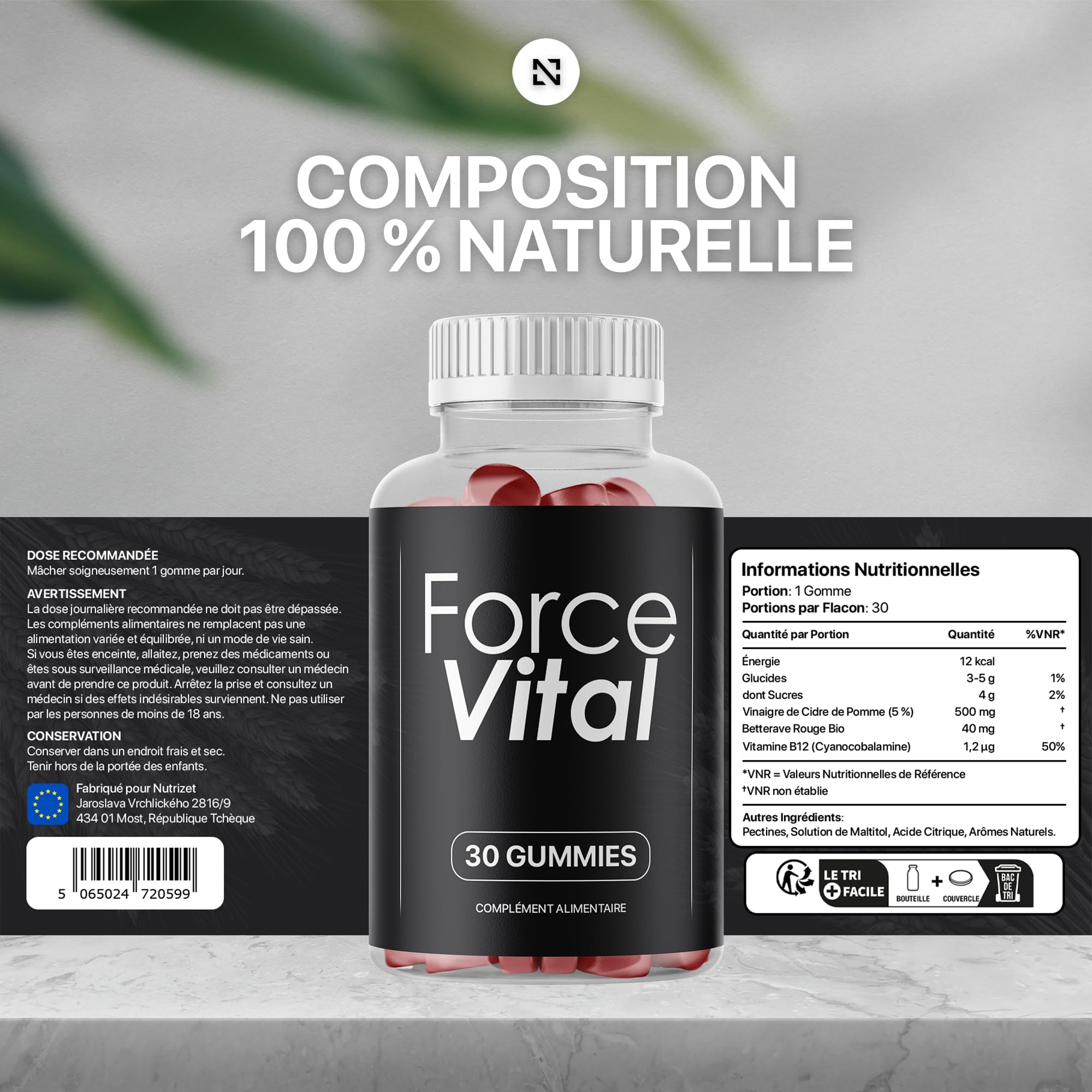 ForceVital Men’s Vitality Gummies - Complexe Naturel pour Homme - 30 Force Vital Gummies pour 1 Mois