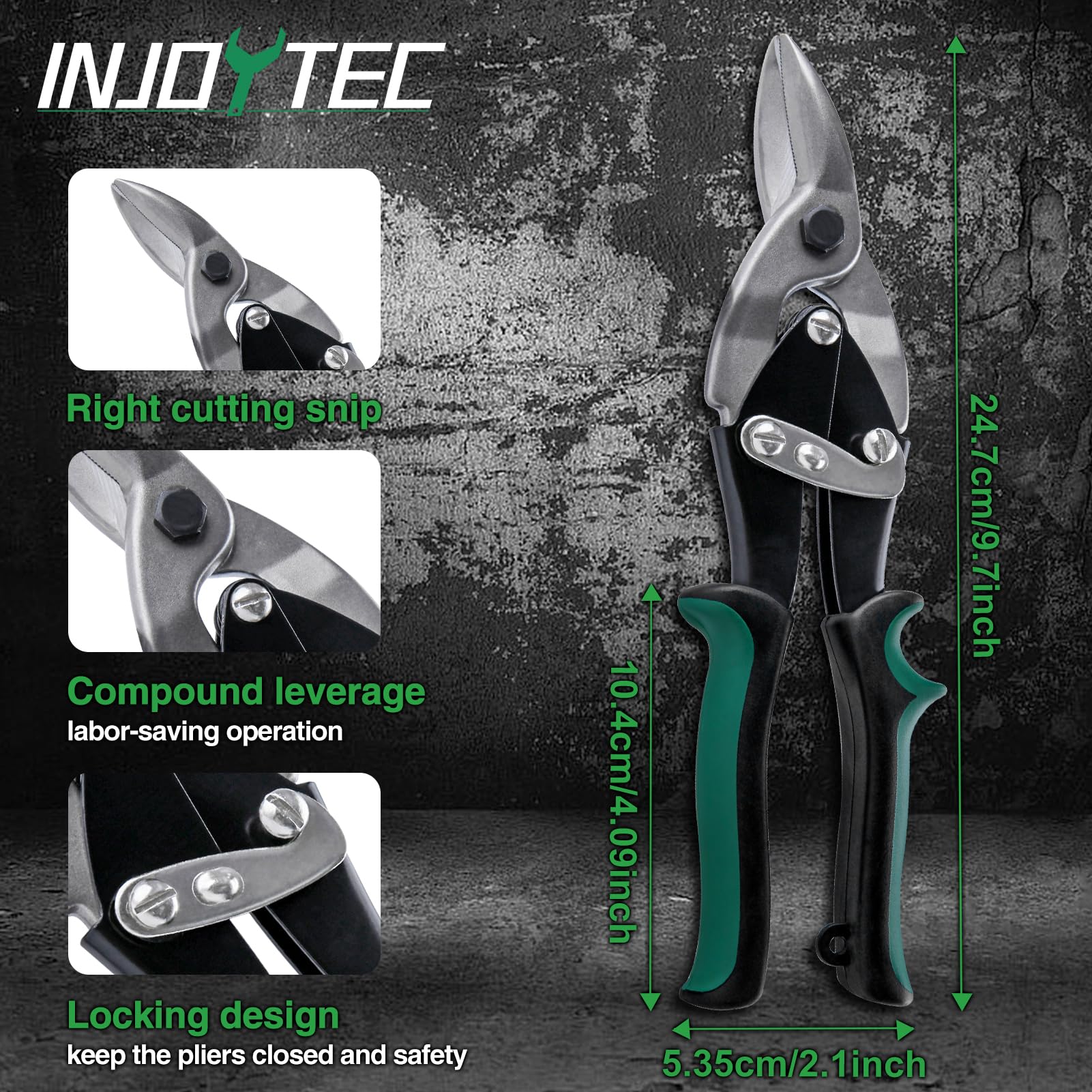 INJOYTEC Aviation Tin Snips Right Cut Action Snip Right Cut Offset Tin Cutting Shears Right Cut Regular Tin Cutting Shears with Forged Blade Comfort Grips - Image 4