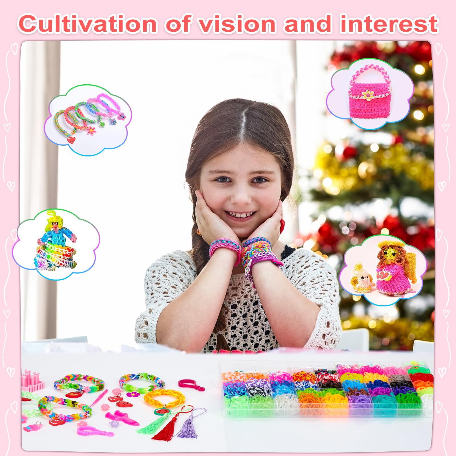 Sofore Elastici per Braccialetti, 5000+ Kit Braccialetti Elastici Colorati per Bracciale Loom Bands Kit 54 griglia fai da te Bambina Elastici di Gomma Bracciale Giochi Ragazza