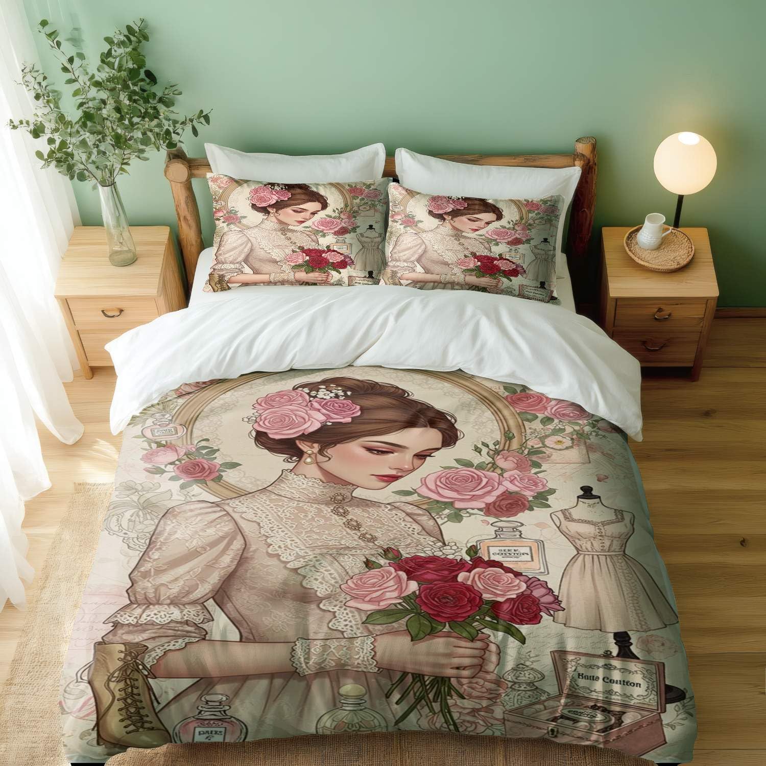 Parure de lit motif roses de Paris housse couette lit simple