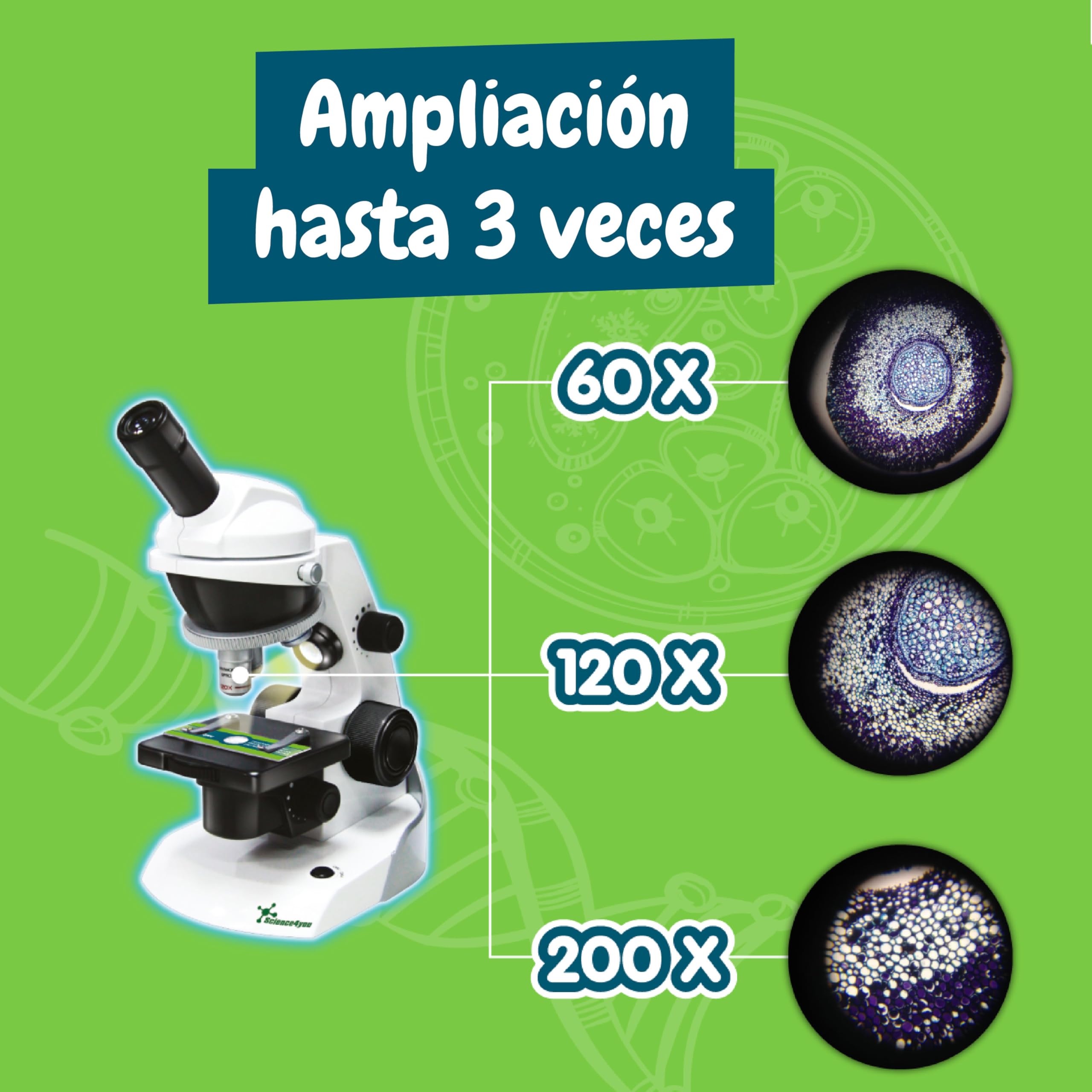 Science4you - Microscopio para Niños +8 Años - Laboratorio de Quimica: Microscopio con Soporte para Smartphone y Muestras Preparadas - Kit de Ciencia para Niña y Juegos Educativos Niños 7 8 9 10+ Años