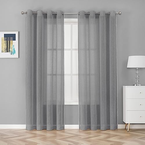 Miniatura 10 de Selectex - Cortinas transparentes de lino natural con bordes semitransparentes