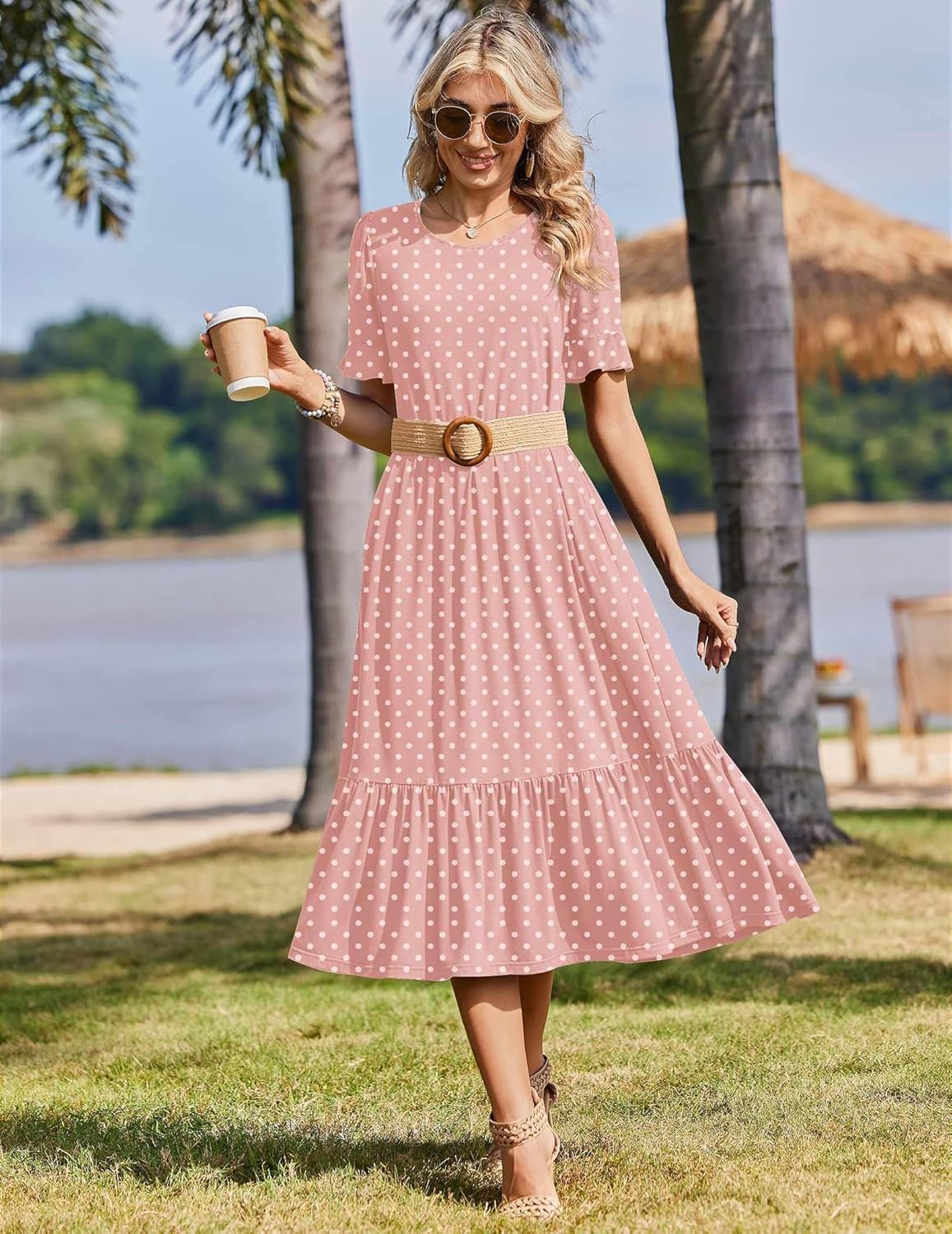 Zeagoo Womens Summer Dresses 2026 Casual Midi Dress Flowy Sundress Ruffle Short Sleeve Tiered Dresses A Line Boho Dress - Image 5