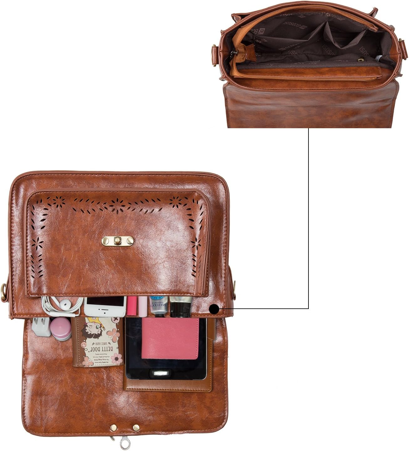 ECOSUSI Women PU Leather Satchel Purse Vintage Small College Crossbody Messenger Bag Work Cross-body Bag - Image 3