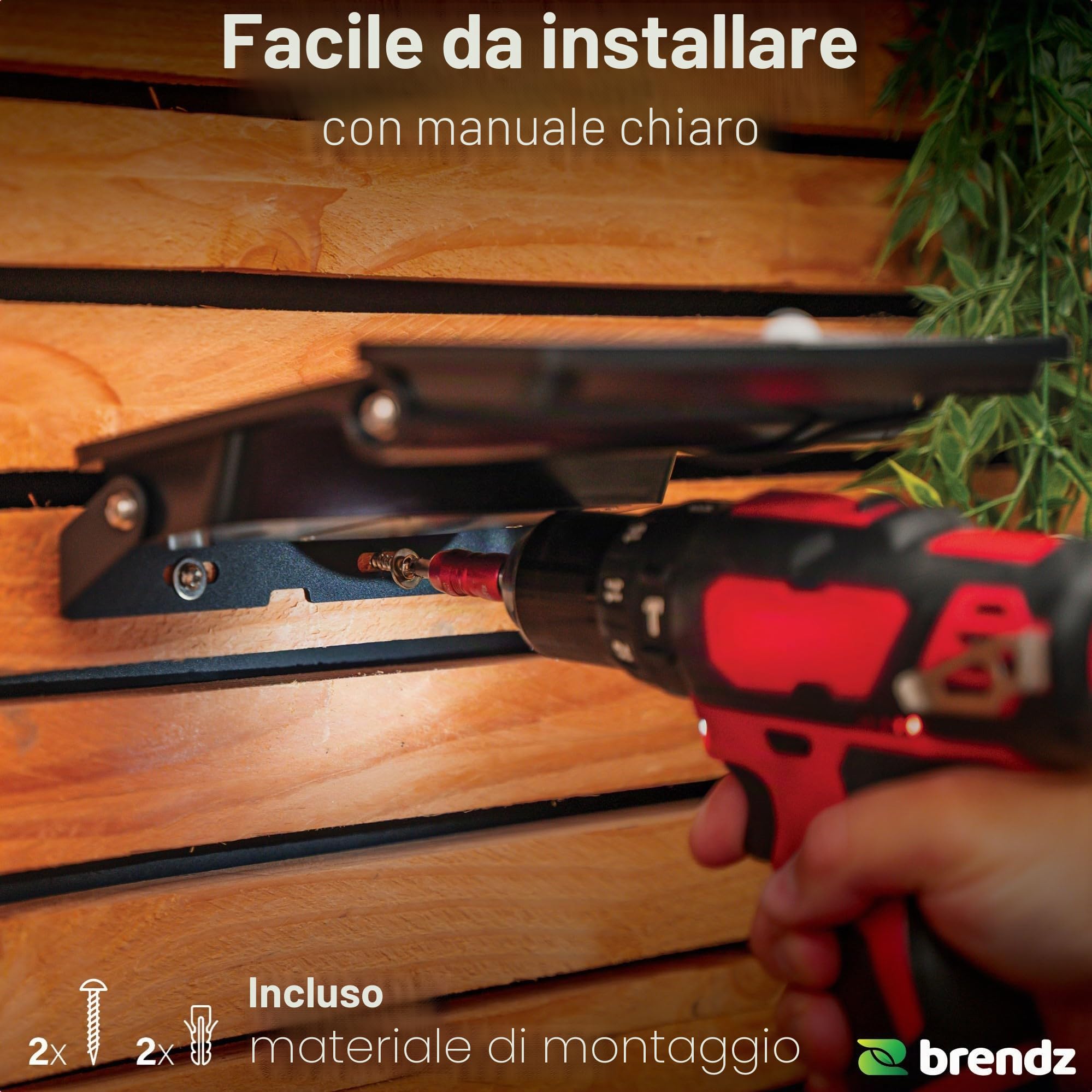 Brendz Paso Lampada da Esterno Solare con Rilevatore di Movimento, 1600 lumen, IP54 Impermeabile, 3 Modalità di Luce, 2 Pezzi, Faretto Solare LED con Rilevatore di Movimento per Esterno, Paso