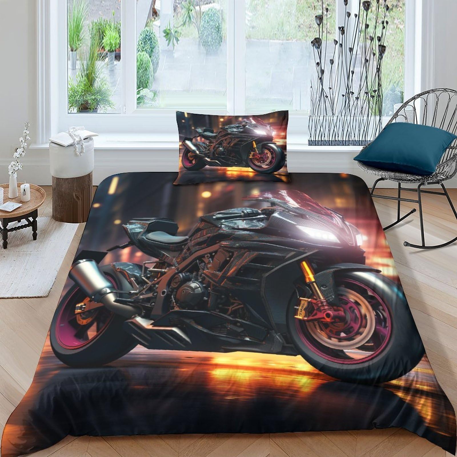 Super King Size zestaw poszewek na kołdrę motocyklową z zapięciem na zamek błyskawiczny pościel dla dzieci miękka oddychająca poszewka z mikrofibry 260 x 220 cm + 2 poszewki na poduszki 50 x