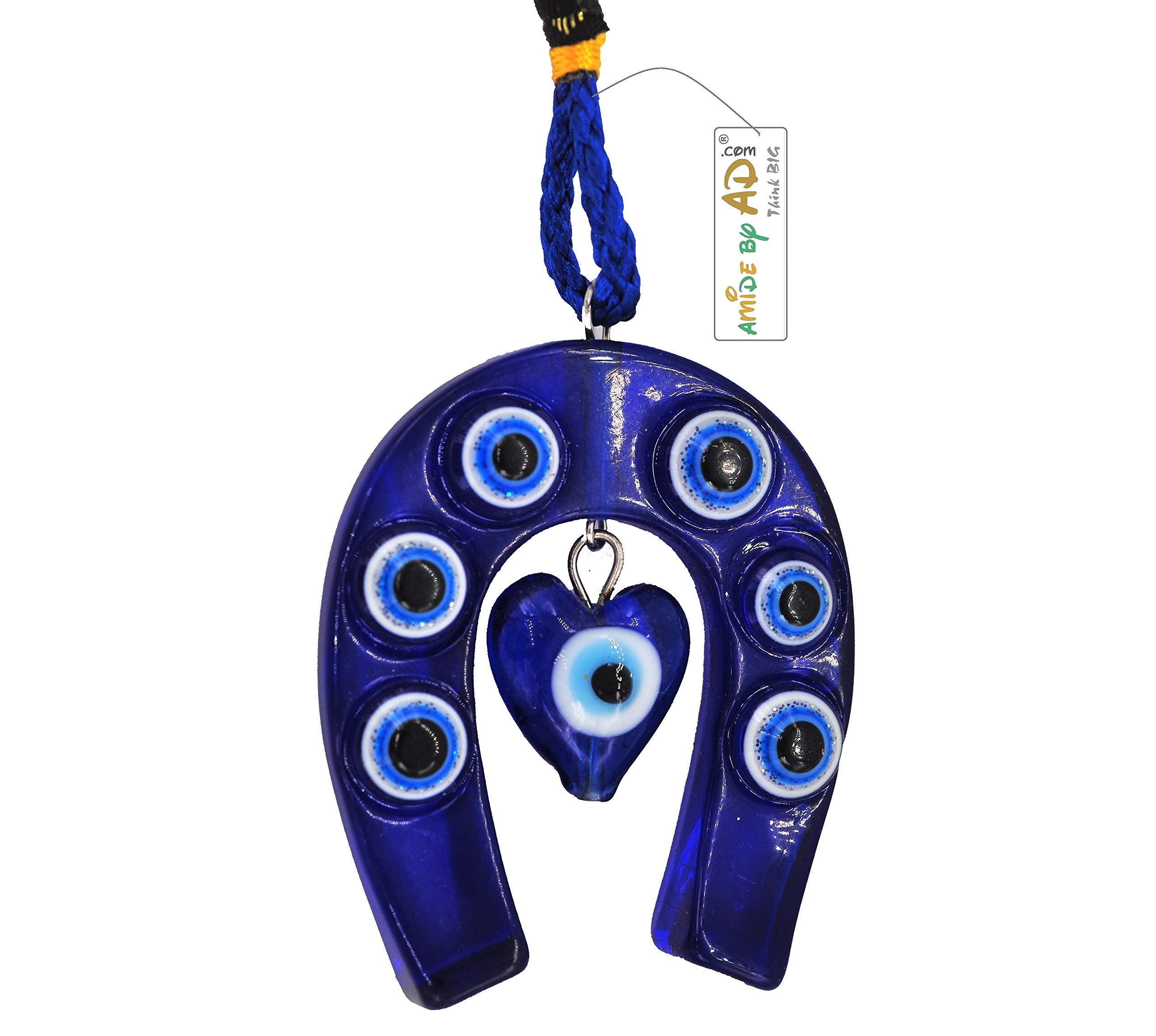 AMIDE BY AD .COM; THINK BIG Horse Shoe Evil Eye Car & Door/Office Hanging for Good Luck and Prosperity
