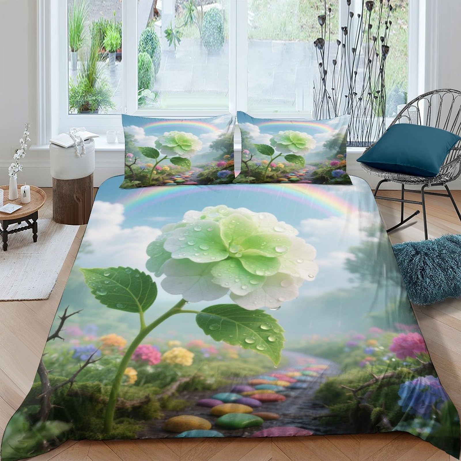 Housse de couette hydrangée 3D microfibre sans repassage lit double 200x200