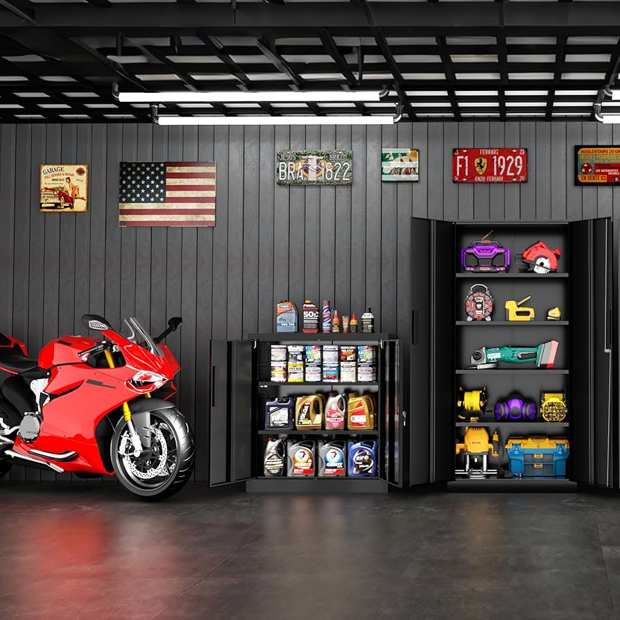 【超美品】IDEE SHELF CABINET MEDIUM 書類 備品付 Amazon.com: MIIIKO Black Garage Storage Cabinet with Doors