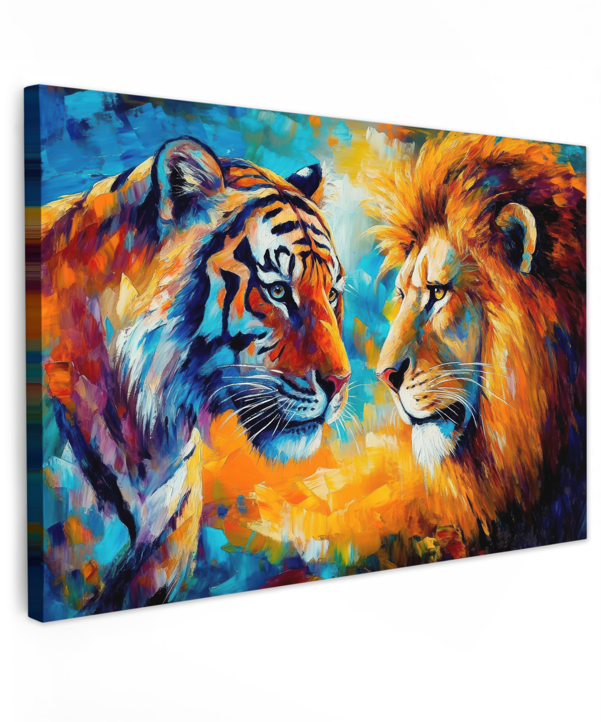 MuchoWow© Cuadros Decoracion Salon Modernos 120x80 cm para Dormitorios Cuadro Decorativos de Salon Lienzos Decorativo Canvas Wall Art Decoracion Modernos Animales - Arte - León - Tigre