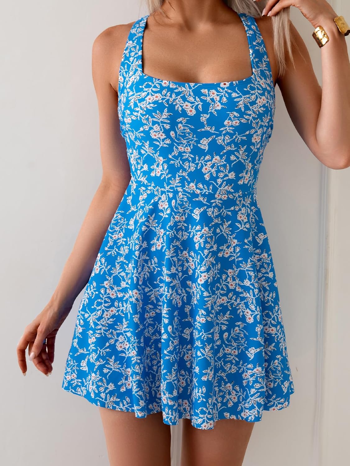 B2prity Women's One Piece Swimdress Swimsuit Tummy Control Swim Dress Modest Full Coverage Bathing Suit with Side Pocket - Image 4