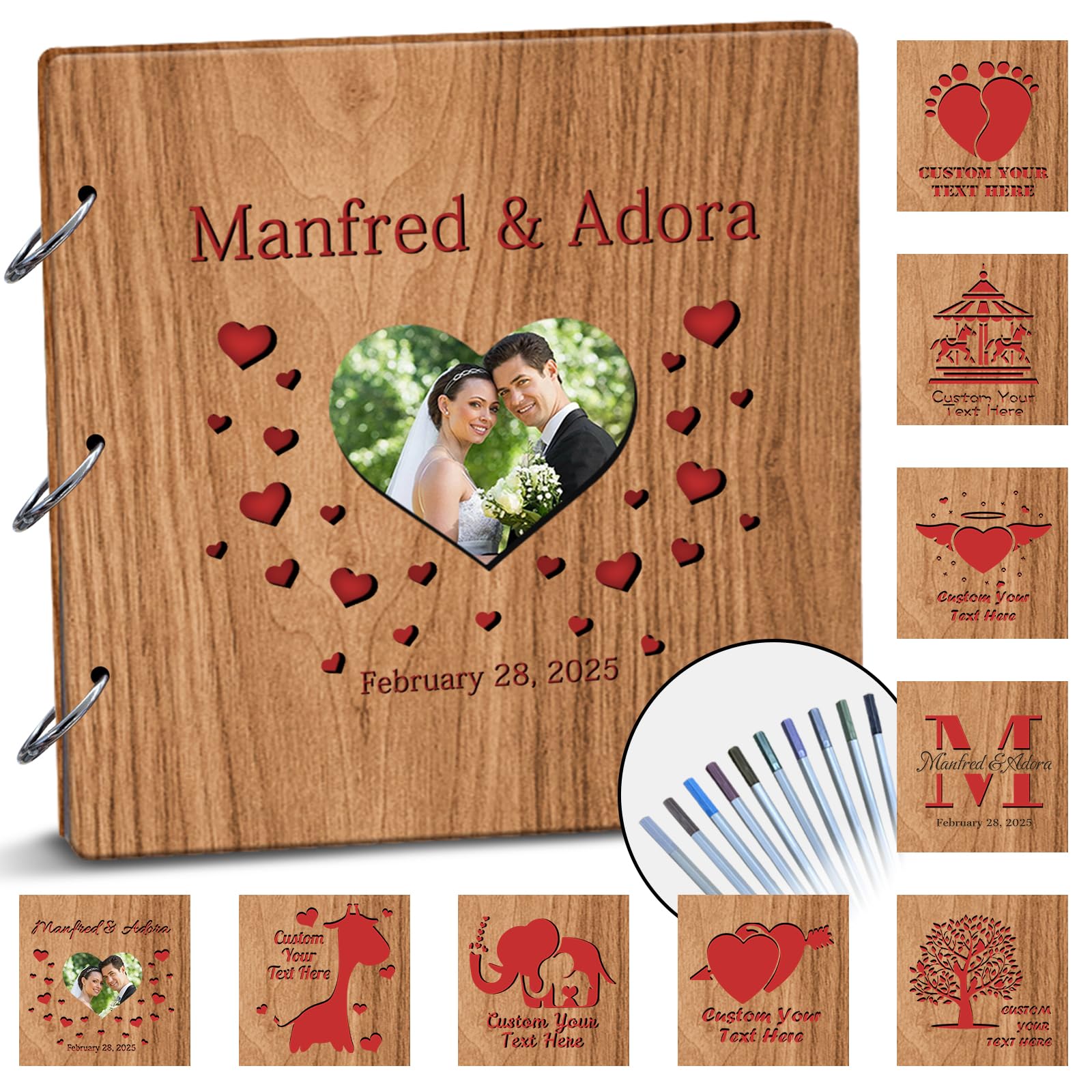 Personalized Wooden Photo Album Custom Picture Books Customizable Laser Engraved Text for Wedding Graduation Birthday